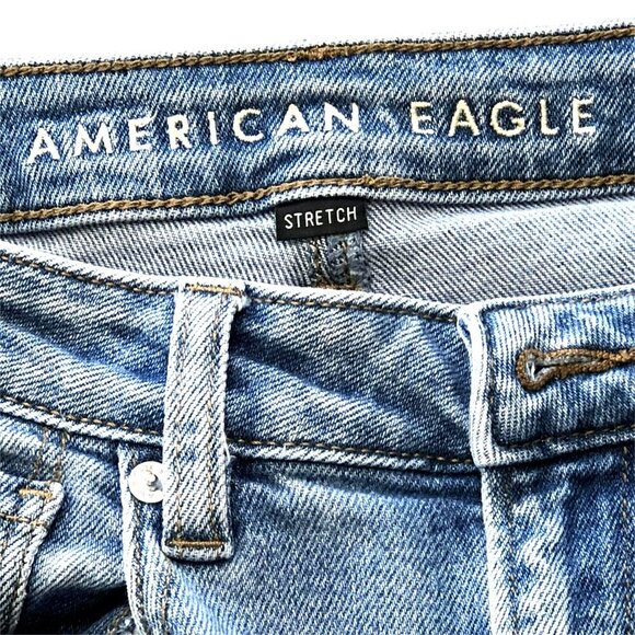 American Eagle Mom Jeans sz 4 Stretch Whiskered Embroidered Blue - Picture 9 of 12